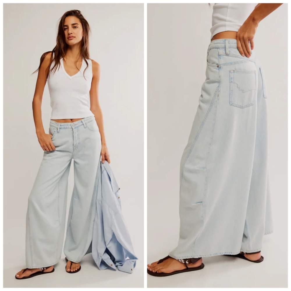 Free People‎ Westward Denim Jean Light Wash Blue Size 28 Baggy